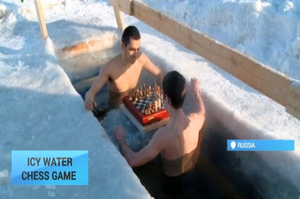 Russian chess players in ice