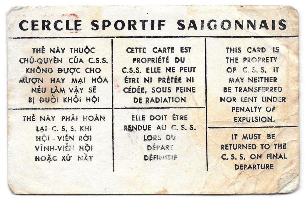 Paul Truong Cercle Sportif Saigonnais Back