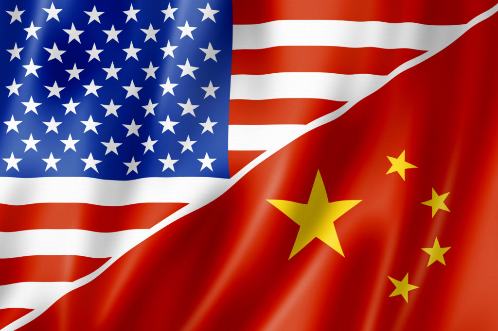 Mixed USA and China flag, three dimensional render, illustration