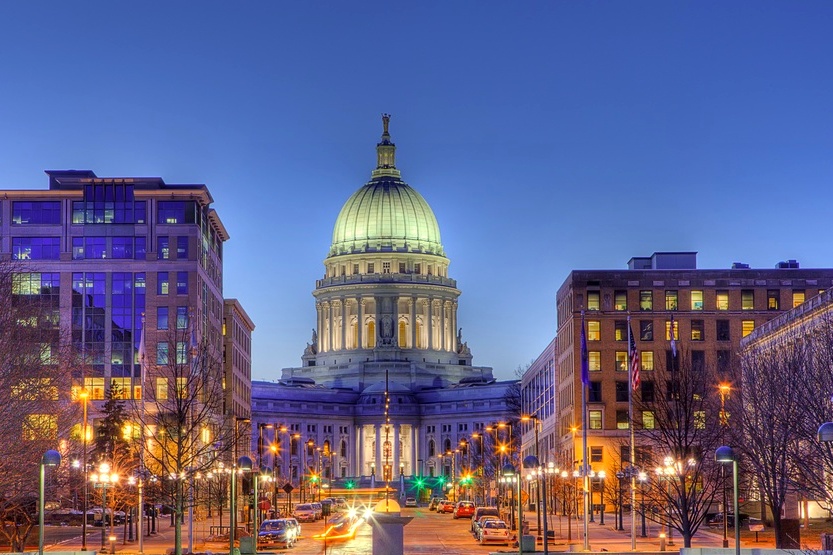 High Dynamic Range (HDR) image of Madison, Wisconsin skyline and state capitol